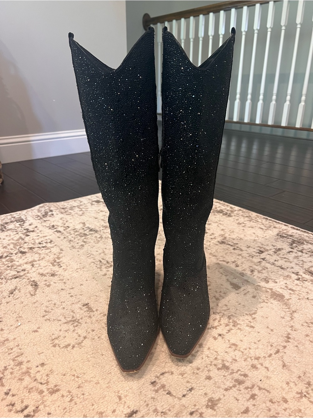 Black Sparkle Western Knee-High Boots - Size 8 - Picture 2 of 8